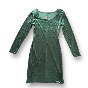 All That Jazz Crushed Velvet Emerald Green Long Sleeve Mini Dress Women’s Size S